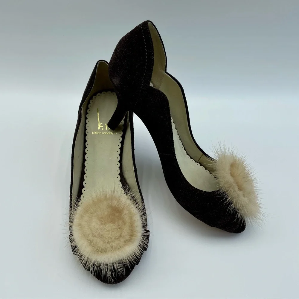 Kristen Randolph Chocolate Suede Leather Heels Size  7 - Picture 5 of 15